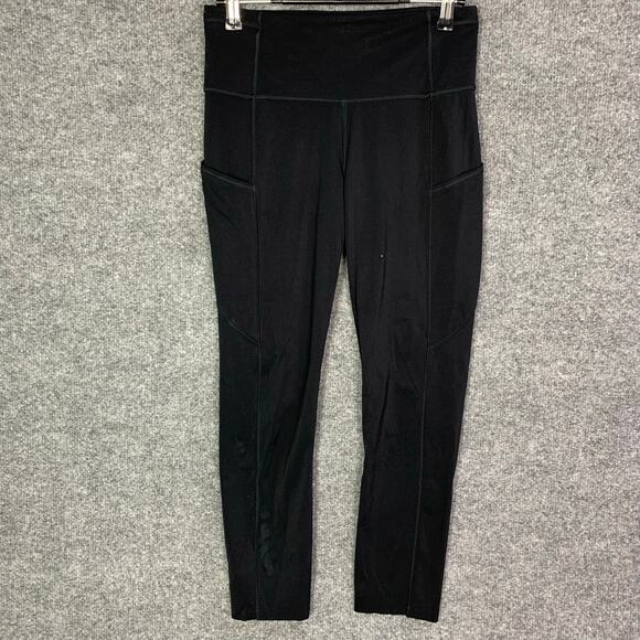 Lululemon ‎ 6 Cropped Leggings Stretch Running Pockets Black - Picture 1 of 11